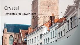  Presentation with belgium - Amazing PPT theme having street-view-of-downtown backdrop and a soft green colored foreground