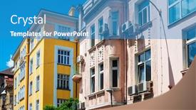  Presentation with street - Presentation theme consisting of street-view-of-downtown background and a teal colored foreground