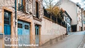  Presentation with street - Cool new slides with street-view-of-downtown backdrop and a coral colored foreground