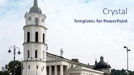  Presentation with city street - Colorful PPT theme enhanced with downtown in vilnius city lithuanian backdrop and a sky blue colored foreground