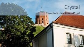  Presentation with city street - Audience pleasing slide deck consisting of downtown in vilnius city lithuanian backdrop and a light blue colored foreground