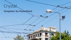  Presentation with old buildings - Audience pleasing presentation design consisting of street-view-of-old-buildings backdrop and a light blue colored foreground