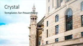  Presentation with old england - Presentation theme with street view of old buildings background and a cool aqua colored foreground