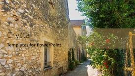  Presentation with street - PPT layouts having street-view-of-old-village background and a coral colored foreground