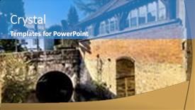  Presentation with village - PPT theme consisting of street-view-of-old-village background and a teal colored foreground