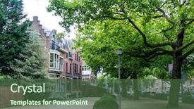  Presentation with city street - Colorful presentation theme enhanced with street view of rotterdam city backdrop and a ocean colored foreground