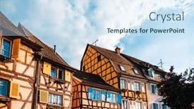  Presentation with france - Cool new PPT theme with street-view-of-traditional-houses backdrop and a sky blue colored foreground