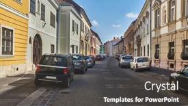  Presentation with budapest - PPT theme with street-with-houses-in-budapest background and a dark gray colored foreground