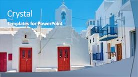  Presentation with greek architecture - PPT layouts having street-with-old-church background and a teal colored foreground