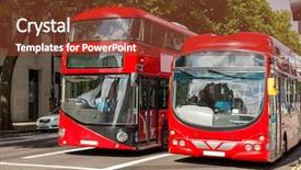  Presentation with public transport - Colorful presentation enhanced with street with red double decker backdrop and a tawny brown colored foreground