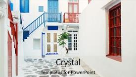  Presentation with greek architecture - PPT theme with street with traditional greek architecture background and a  colored foreground