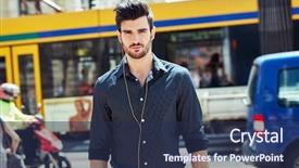  Presentation with walking - Presentation having streetcar - handsome young man walking background and a navy blue colored foreground