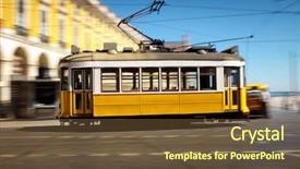  Presentation with tram - Slide deck featuring streetcar - lisbon traditional old electric tram background and a tawny brown colored foreground