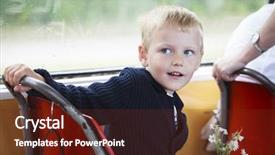  Presentation with tram - Presentation theme having streetcar - little boy is riding background and a  colored foreground