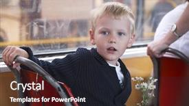  Presentation with tram - Presentation theme featuring streetcar - little boy is riding background and a  colored foreground