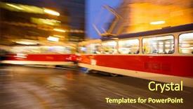  Presentation with empty road motion blur - Theme featuring streetcar - old tram in motion blur background and a tawny brown colored foreground