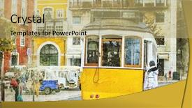  Presentation with vintage retro - Colorful PPT theme enhanced with streetcar - vintage trams in lisbon retro backdrop and a coral colored foreground