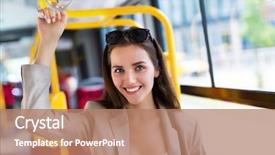  Presentation with bus - Slide deck having streetcar - woman on bus background and a coral colored foreground