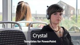  Presentation with listening woman - Colorful PPT theme enhanced with streetcar - young woman listening to her backdrop and a dark gray colored foreground
