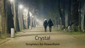  Presentation with park night city - Presentation design enhanced with streetlamp - avenue of city park background and a coral colored foreground