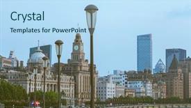  Presentation with union jack flag and clock tower - PPT layouts with streetlamp - bund skyline with clock tower background and a light blue colored foreground