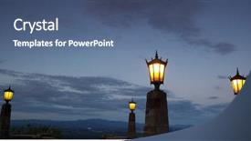  Presentation with end - PPT theme having streetlamp - four old city lights background and a ocean colored foreground