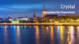  Presentation with church building - Slide set with streetlamp - skyline of riga seen across background and a ocean colored foreground