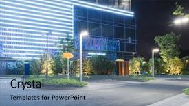  Presentation with urban buildings - Slides having streetlamp - urban traffic and modern buildings background and a seafoam green colored foreground