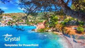  Presentation with culture heritage greece - Presentation design enhanced with streetlight - assos village in kefalonia greece background and a teal colored foreground