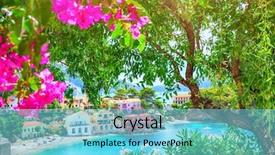  Presentation with village - Beautiful PPT layouts featuring streetlight - assos village in kefalonia greece backdrop and a  colored foreground