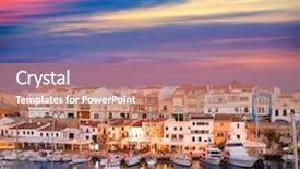  Presentation with port hole - Beautiful PPT layouts featuring sunset with boats and streetlight backdrop and a  colored foreground