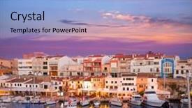  Presentation with doula port - Colorful presentation theme enhanced with sunset with boats and streetlight backdrop and a  colored foreground