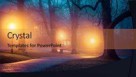  Presentation with haunted - Theme with streetlight - haunted alley - foggy evening background and a coral colored foreground
