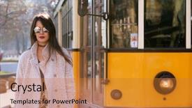  Presentation with long hair - Theme enhanced with streets italy beautiful caucasian model background and a gold colored foreground