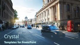  Presentation with london - Colorful presentation design enhanced with streets-of-london-sunset-time backdrop and a ocean colored foreground