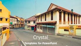  Presentation with malacca - Colorful slide deck enhanced with streets-of-malacca-city backdrop and a gray colored foreground