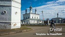  Presentation with golden woman - Beautiful presentation theme featuring streets-of-suzdal-russian-heritage backdrop and a dark gray colored foreground