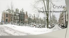  Presentation with amsterdam - PPT theme enhanced with streetview from snowy amsterdam in the netherlands background and a light gray colored foreground