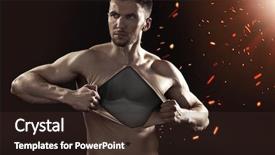  Presentation with internal combustion engines downsizing - Audience pleasing PPT theme consisting of businessman showing his internal strenght backdrop and a wine colored foreground