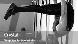  Presentation with fitness cartoon - Presentation theme having strenght - fitness dip ring man workout background and a gray colored foreground