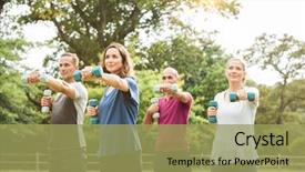  Presentation with elderly people and exercise - Presentation theme having strenght - group of mature people exercise background and a yellow colored foreground