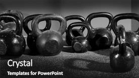  Presentation with workout - PPT theme with strenght - kettlebells weights in a workout background and a dark gray colored foreground