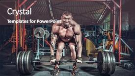  Presentation with lifting weights - Presentation theme featuring powerlifter with strong arms lifting background and a tawny brown colored foreground