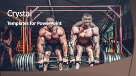  Presentation with lifting weights - Amazing presentation theme having strenght - powerlifter with strong arms lifting backdrop and a violet colored foreground