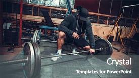  Presentation with lifting weights - Cool new presentation theme with strenght - powerlifter with strong arms lifting backdrop and a gray colored foreground
