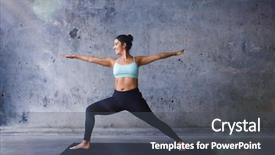  Presentation with yoga in school - Theme with strenght - young woman practicing yoga background and a dark gray colored foreground