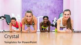  Presentation with strength - Beautiful presentation theme featuring women smiling while practicing forearm backdrop and a coral colored foreground