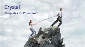  Presentation with strength - Slide deck having strength limitations - businessman struggling with problems that background and a sky blue colored foreground