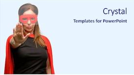  Presentation with hero mask woman - Colorful slide deck enhanced with strength limitations - middle age super hero woman backdrop and a white colored foreground