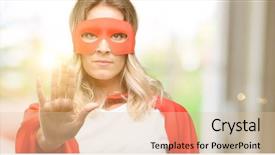  Presentation with hero woman - PPT theme enhanced with strength limitations - young super hero woman wearing background and a lemonade colored foreground